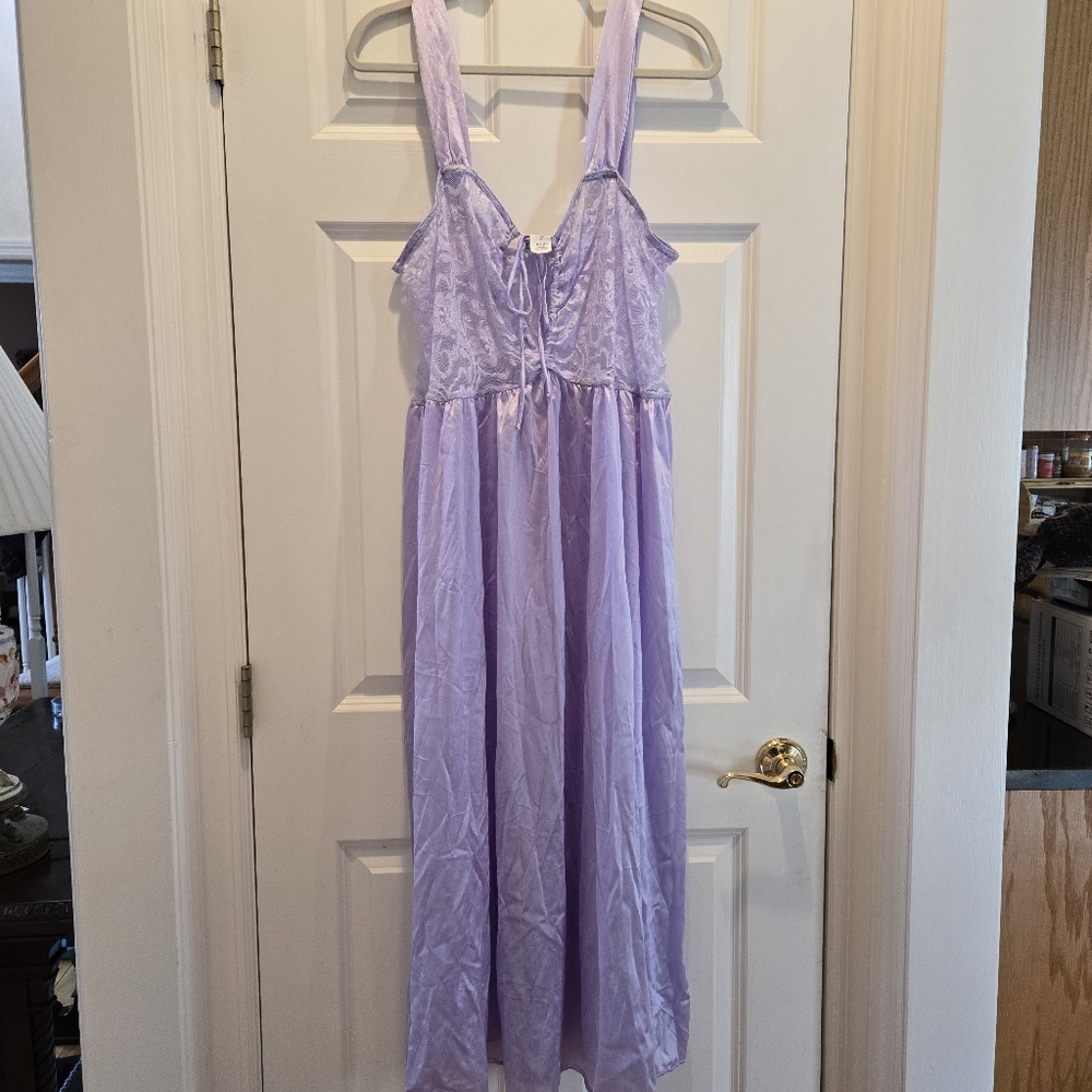 Vintage Y2K Nightgown Dress 2X Ventura Lilac Sleeveless Slip Lace Satin Bow 90’s